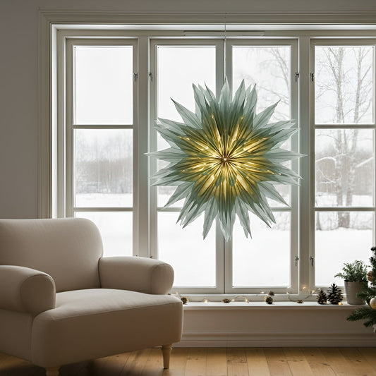 Home Green Paper Star Hanging Decoration With Built In Socket Christmas Theme