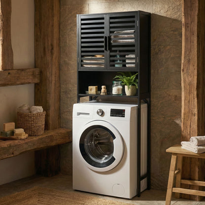 Black Bamboo Over Washer Cabinet Minimalist Storage