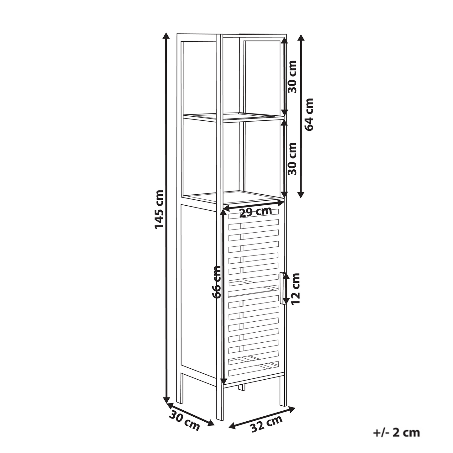 Black Bamboo Bathroom Shelving Unit With Door Two Open Shelves Closed Cabinet Minimalistic