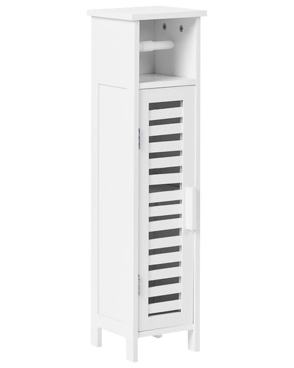 Toilet Paper Cabinet White Bamboo With Shelves And Door