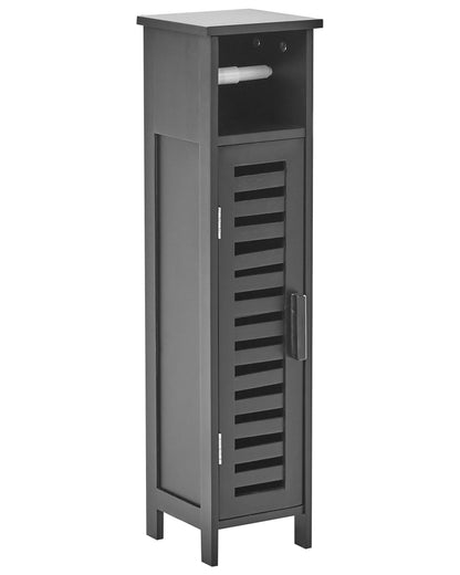 Black Bamboo Toilet Paper Cabinet With Shelves And Door Space Saving Minimalist Design