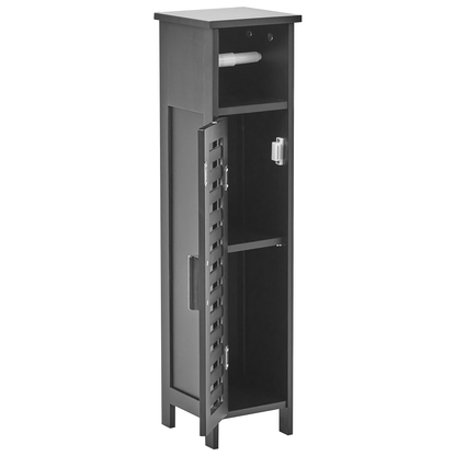Black Bamboo Toilet Paper Cabinet With Shelves And Door Space Saving Minimalist Design