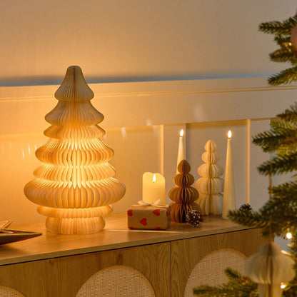 Lumi Origami LED Christmas Tree Figurine Beige Honeycomb Paper