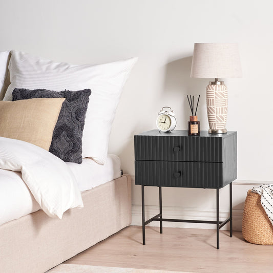 NovaHome 2 Drawer Bedside Table Black MDF Nightstand