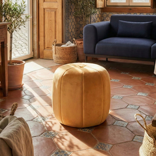 Velvet Pouffe Mustard Round Footstool