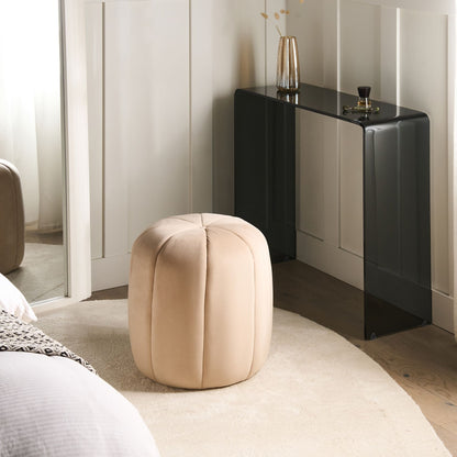 Velvet Pouffe Beige Round Footstool