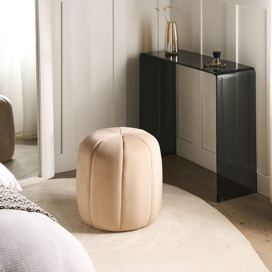Velvet Pouffe Beige Round Footstool