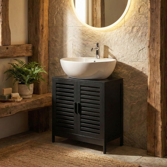 Washbasin Cabinet Black Minimalistic Bathroom Storage
