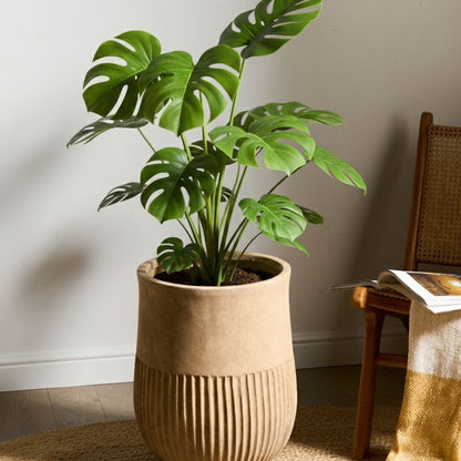 Aura Beige Fibre Clay Painted Flower Pot Planter Round Indoor Outdoor 36 x 36 x 46cm Modern Design