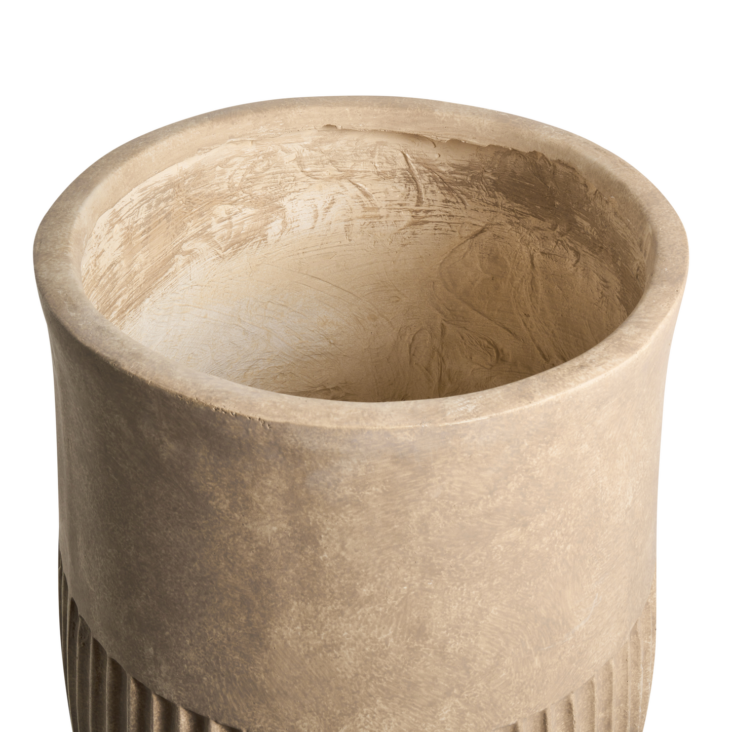 Aura Beige Fibre Clay Painted Flower Pot Planter Round Indoor Outdoor 36 x 36 x 46cm Modern Design