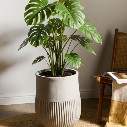 Fibre Clay Flower Pot Grey Round Planter 36cm