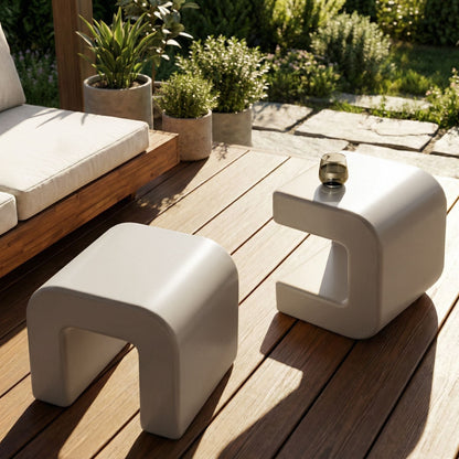 Set of 2 Side Tables Grey Synthetic Multifunctional Stools