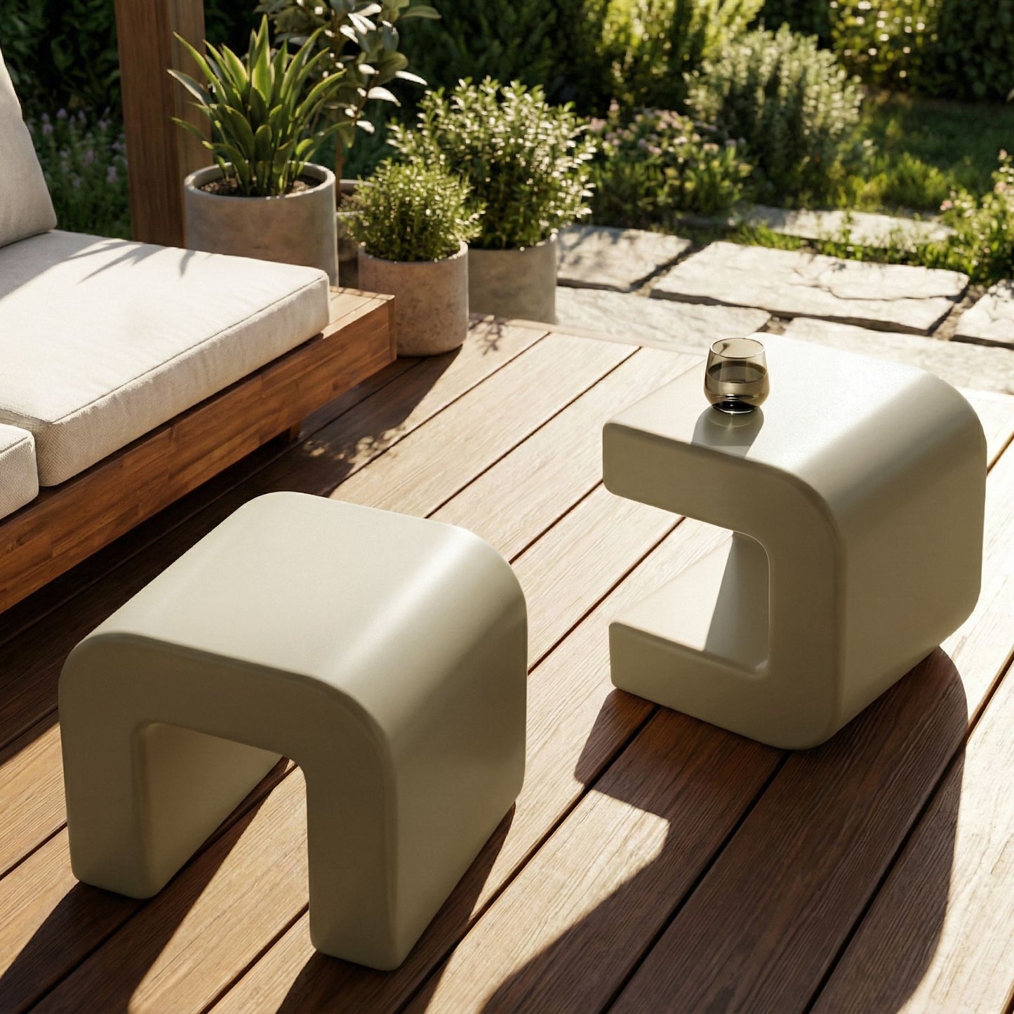 Sand Beige Synthetic Side Tables 2 Pack Water Resistant
