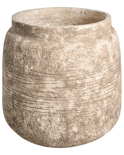 Beige Fibre Clay Flower Pot Planter 44cm Round Indoor Outdoor with Distressed Finish and Pre Drilled Drainage