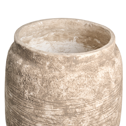 Beige Fibre Clay Flower Pot Planter 44cm Round Indoor Outdoor with Distressed Finish and Pre Drilled Drainage