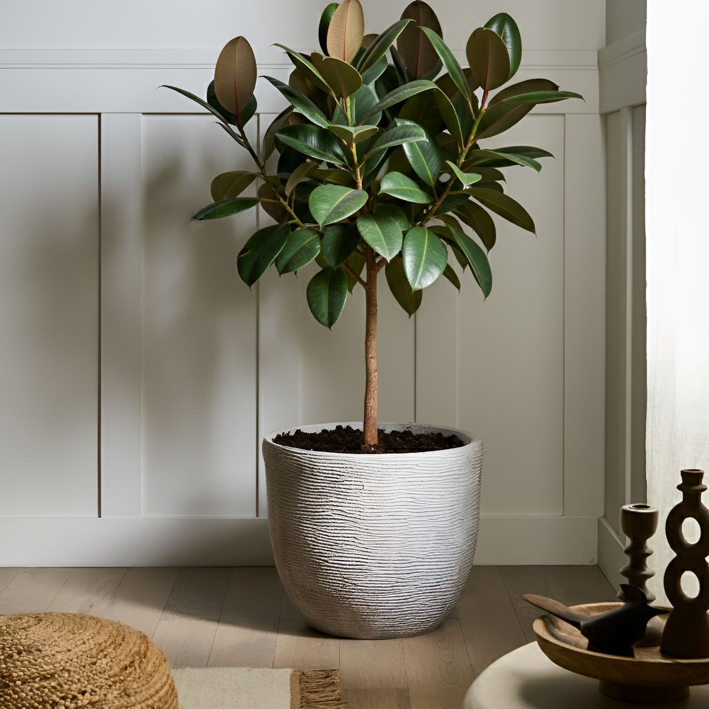 Light Grey Fibre Clay Flower Pot Planter Indoor Outdoor 47 x 47 x 40cm UV Resistant With Drainage Hole