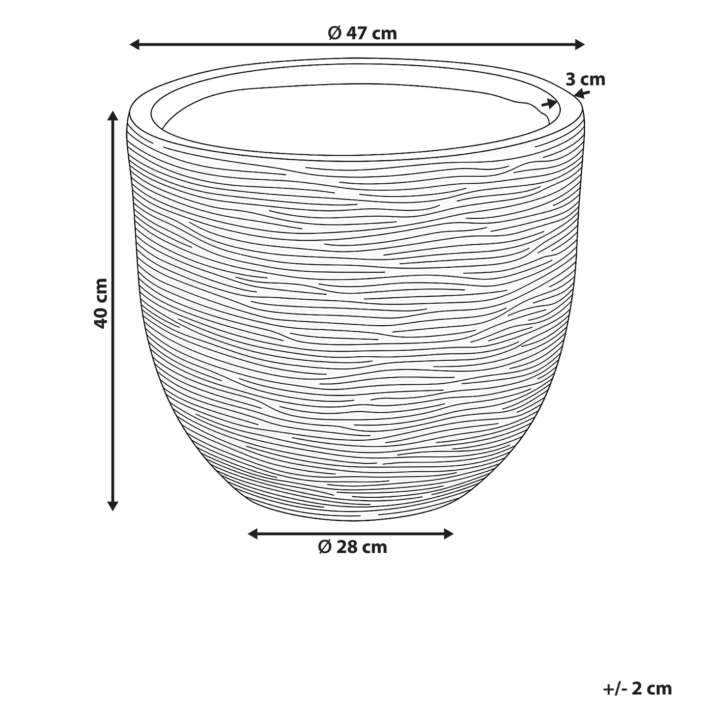 Light Grey Fibre Clay Flower Pot Planter Indoor Outdoor 47 x 47 x 40cm UV Resistant With Drainage Hole