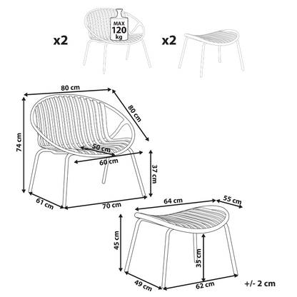 Retro Garden Chairs Set With Footstools UV Resistant