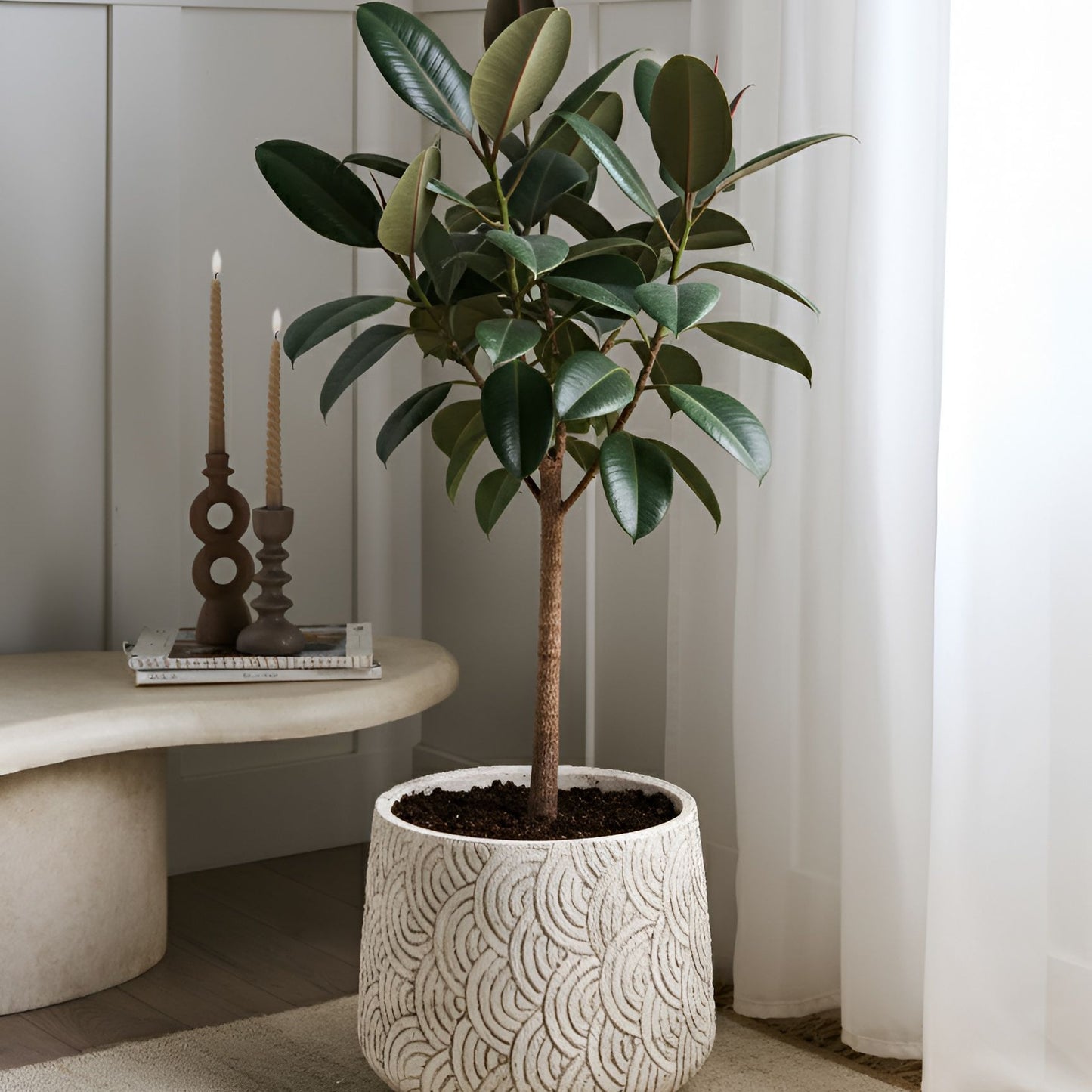 Home Fibre Clay Planter Round Beige Pot 31cm Indoor Outdoor
