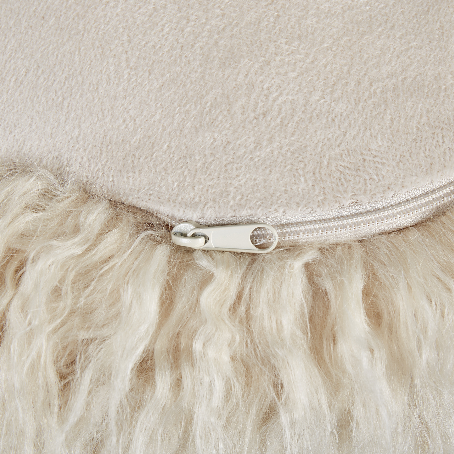 Light Beige Faux Fur Pouffe 70 x 70 With Removable Cover