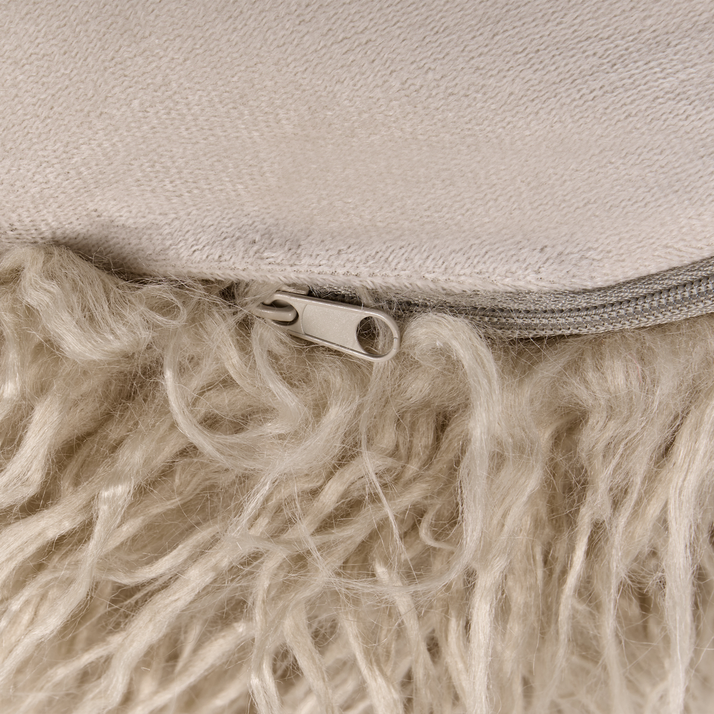 Beige Faux Fur Pouffe 50 x 50 x 30cm With Removable Cover Footstool Modern Boho