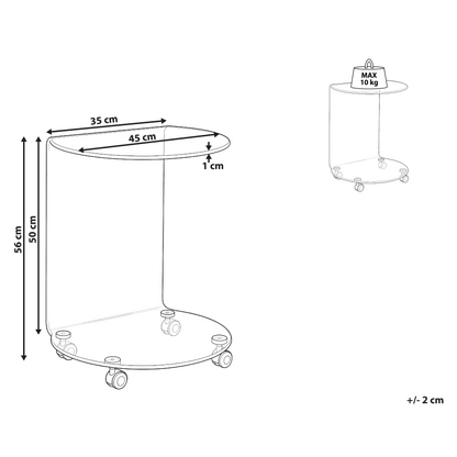 Glass Side Table 57 x 45cm With Wheels Minimalist Living Room