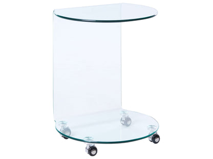 Glass Side Table 57 x 45cm With Wheels Minimalist Living Room