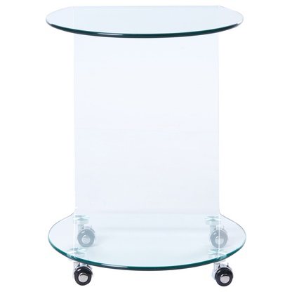 Glass Side Table 57 x 45cm With Wheels Minimalist Living Room