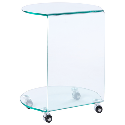 Glass Side Table 57 x 45cm With Wheels Minimalist Living Room