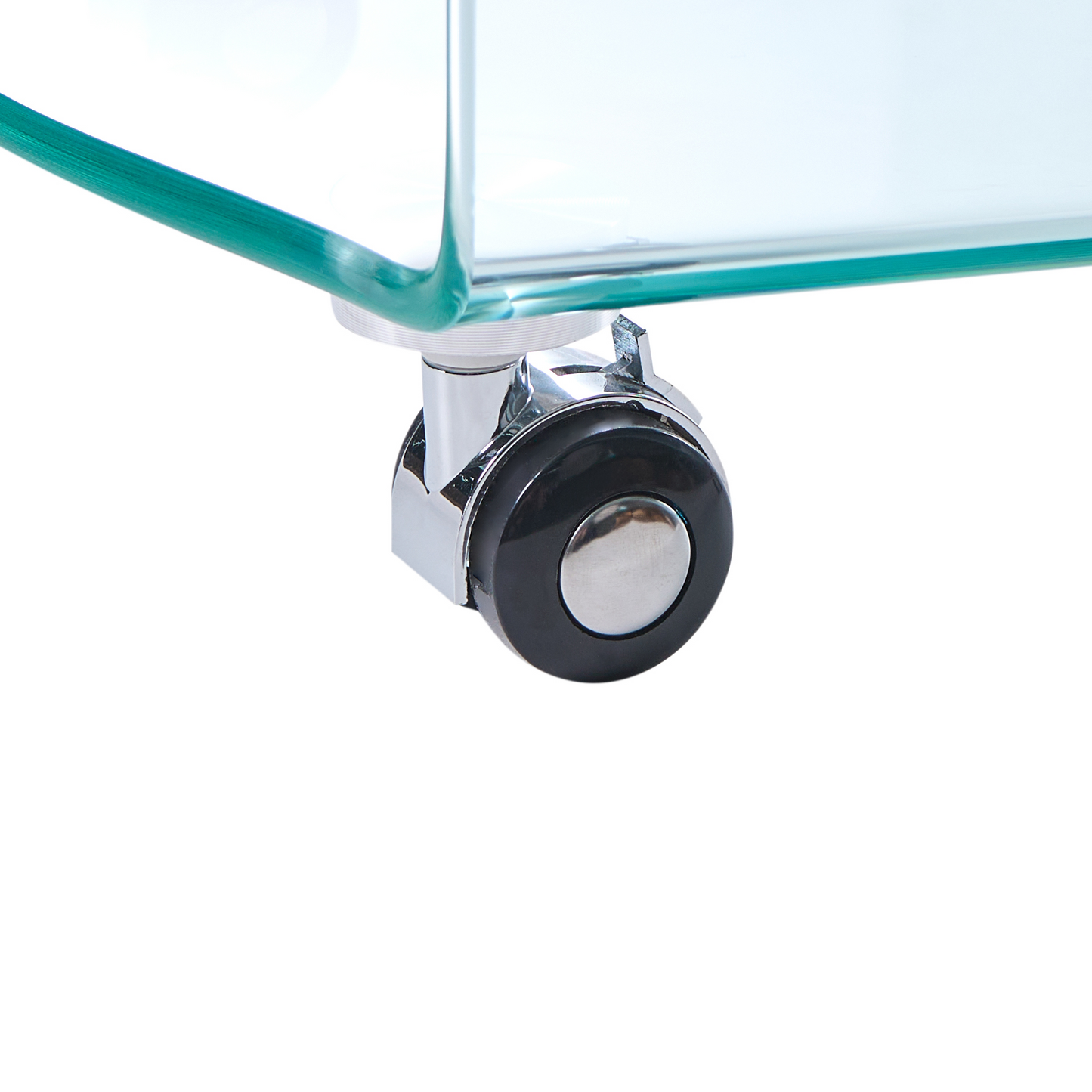 Glass Side Table 57 x 45cm With Wheels Minimalist Living Room