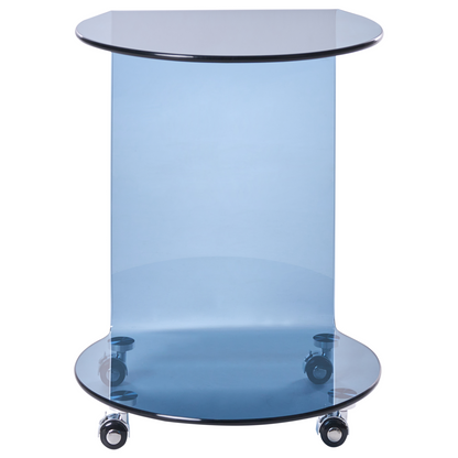 Astra Living Side Table Blue Tempered Glass 57 x 45cm With Wheels For Easy Mobility Minimalist Living Room