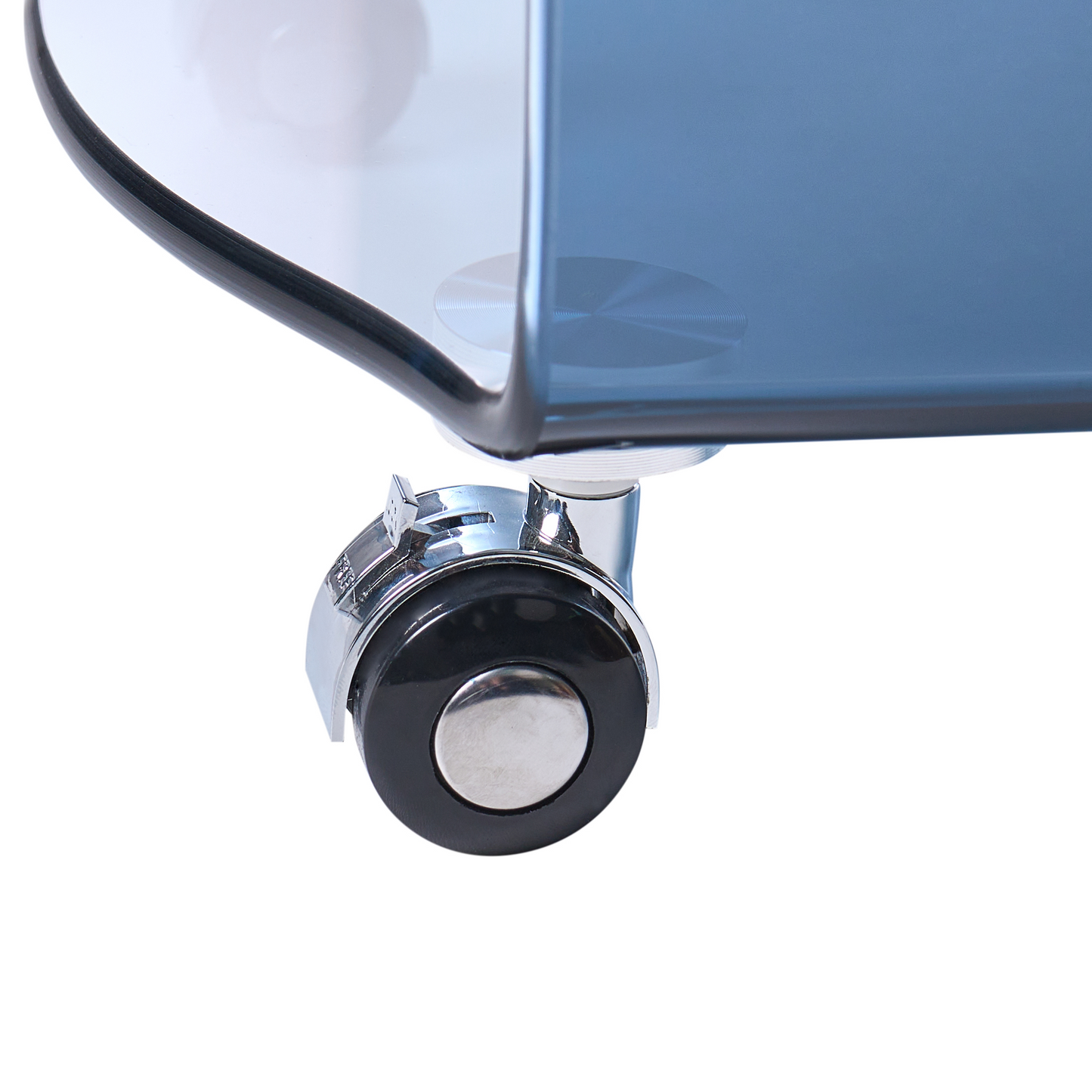 Astra Living Side Table Blue Tempered Glass 57 x 45cm With Wheels For Easy Mobility Minimalist Living Room