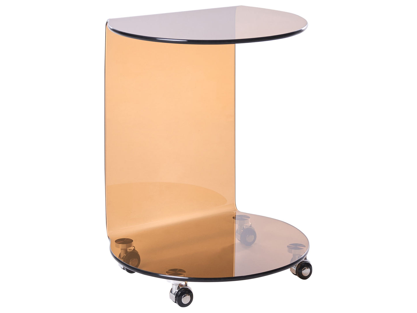 Avenue Brown Glass Side Table 57 x 45cm On Wheels Minimalist