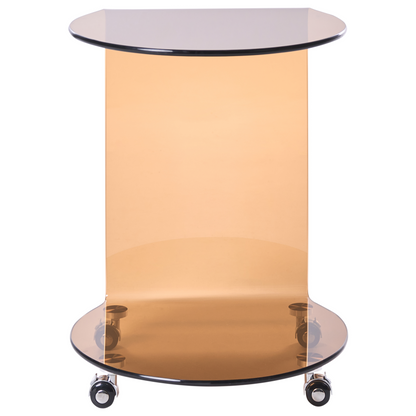 Avenue Brown Glass Side Table 57 x 45cm On Wheels Minimalist