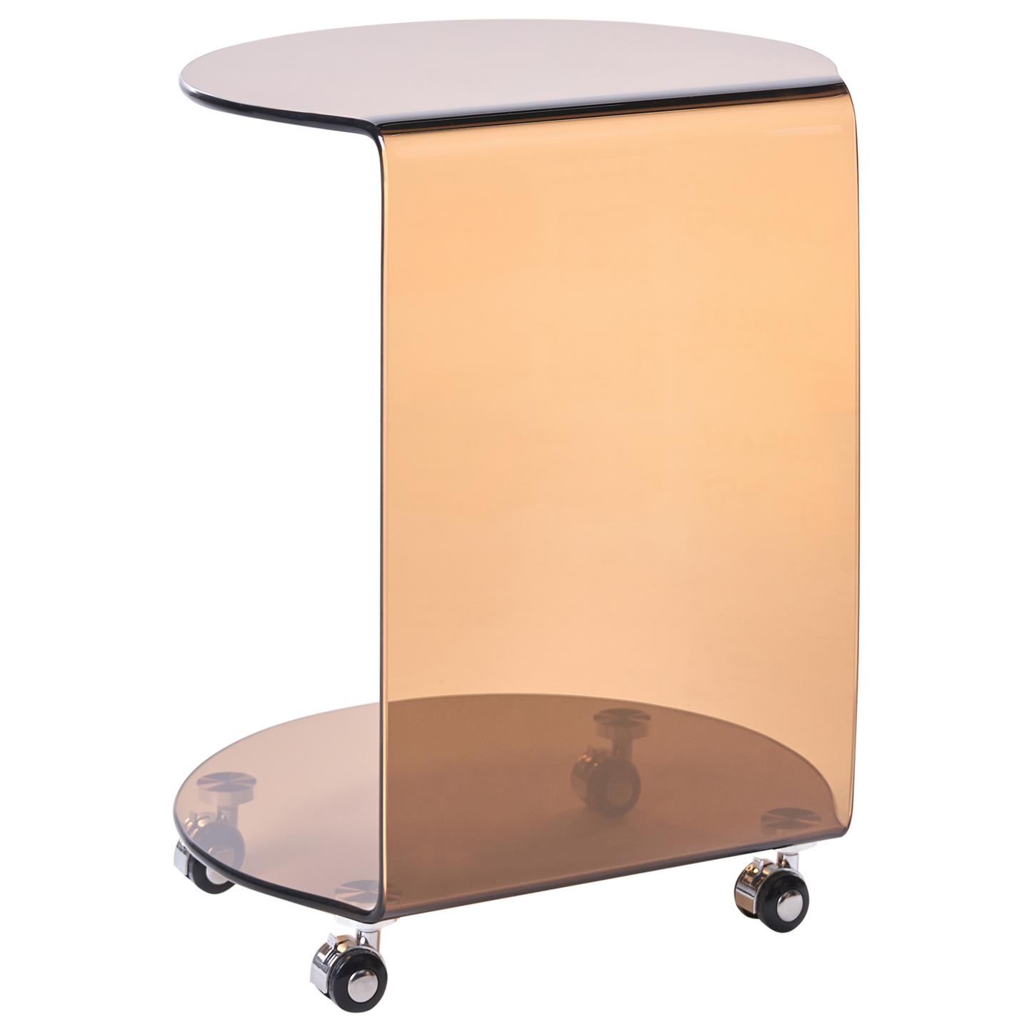 Avenue Brown Glass Side Table 57 x 45cm On Wheels Minimalist