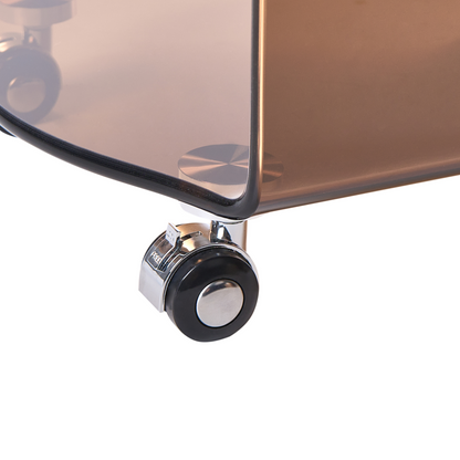 Avenue Brown Glass Side Table 57 x 45cm On Wheels Minimalist