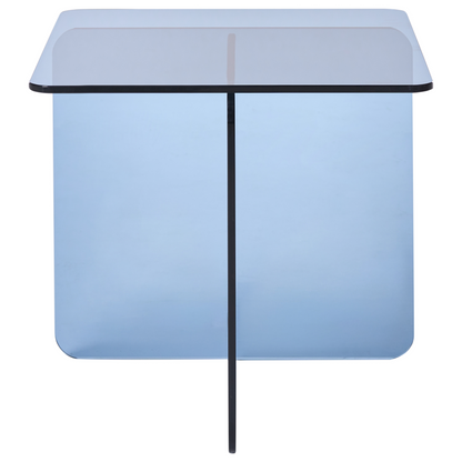 Blue Glass Side Table 46 X 50cm Tempered Glass Minimalist Living Room Decor