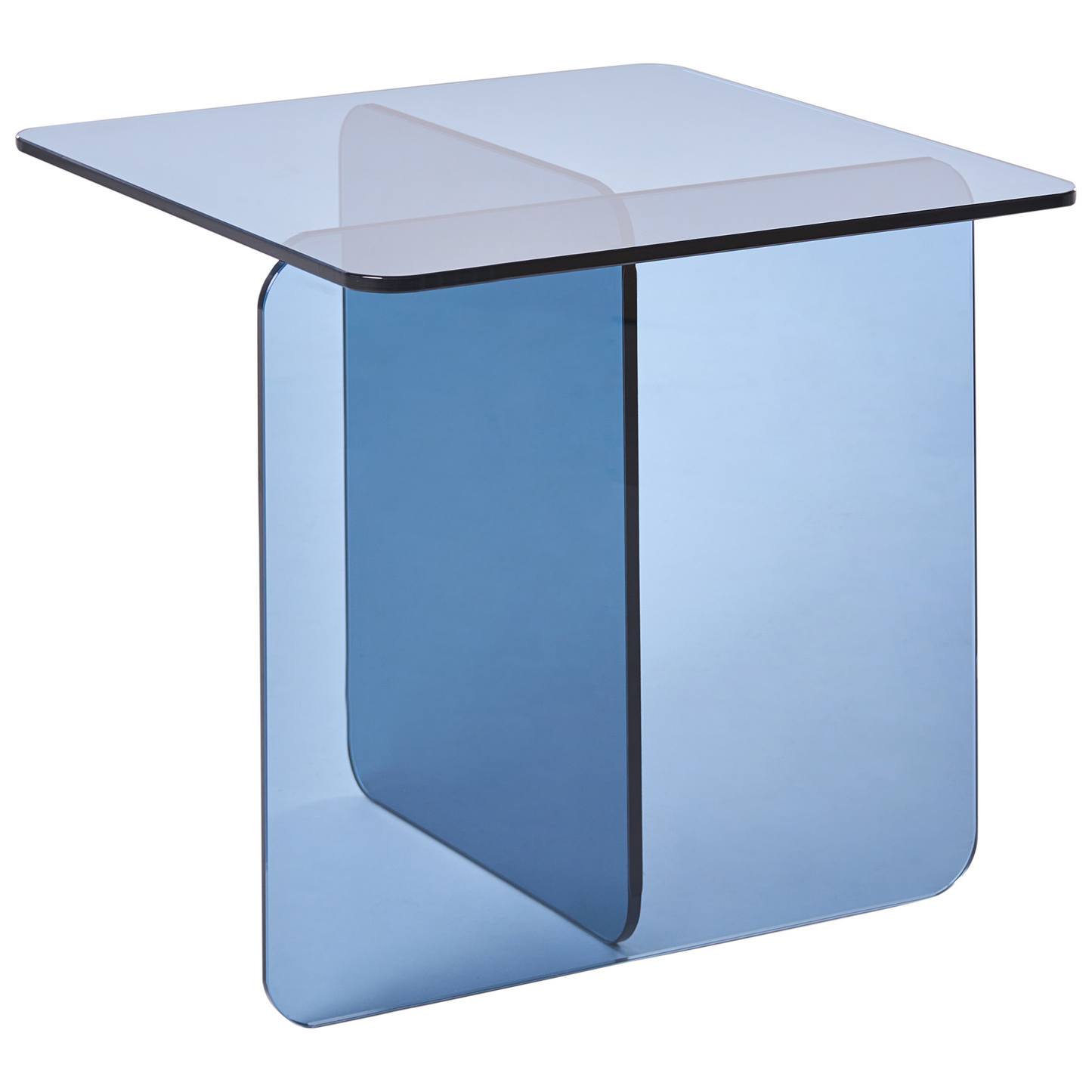 Blue Glass Side Table 46 X 50cm Tempered Glass Minimalist Living Room Decor