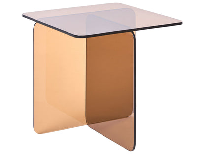 Brown Glass Side Table 46 x 50cm Abstract Minimalist Living Room Accent