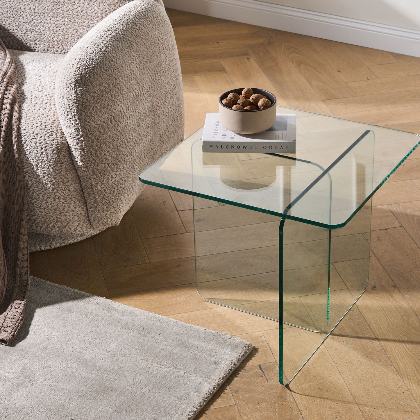 Side Table Transparent Glass 46 x 50cm Abstract Minimalist Design Elegance