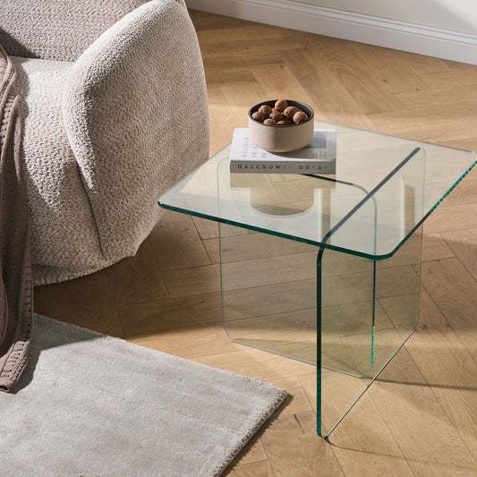 Side Table Transparent Glass 46 x 50cm Abstract Minimalist Design Elegance