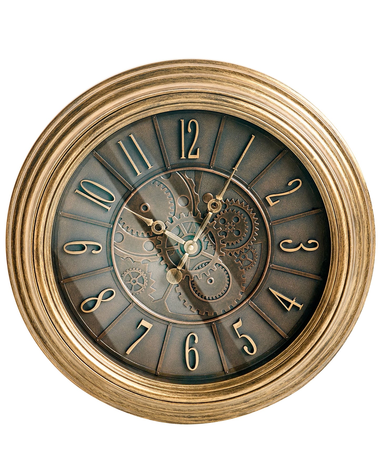 Vintage Wall Clock With Exposed Gears Gold Synthetic Frame 50cm Painted Finish Classic Round Design