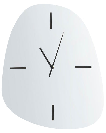 Wall Clock Silver Black Glass 54 x 45cm Mirrored Surface