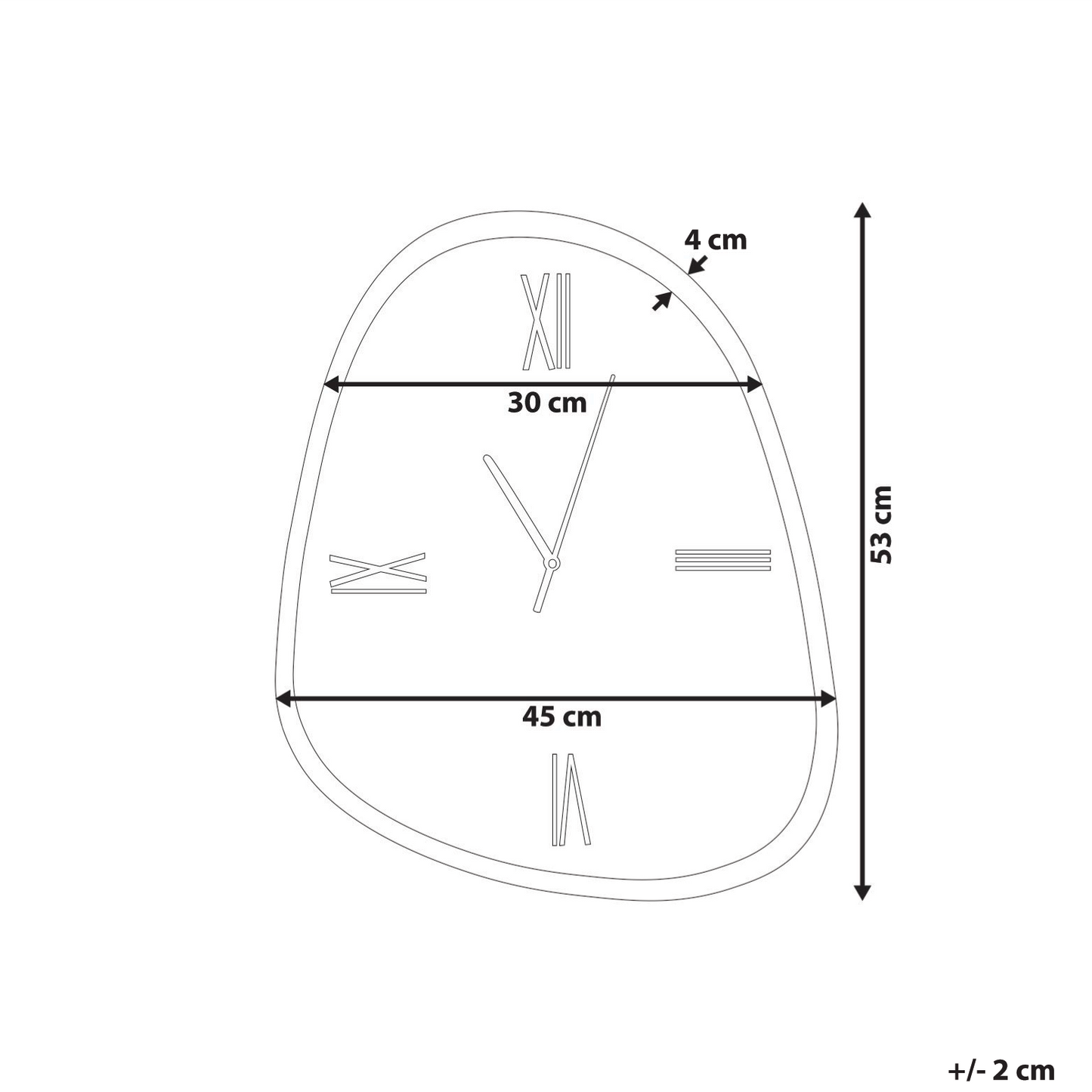 Wall Clock Dark Brown And Silver Glass 53 x 45cm Minimalist Irregular Mirrored Surface