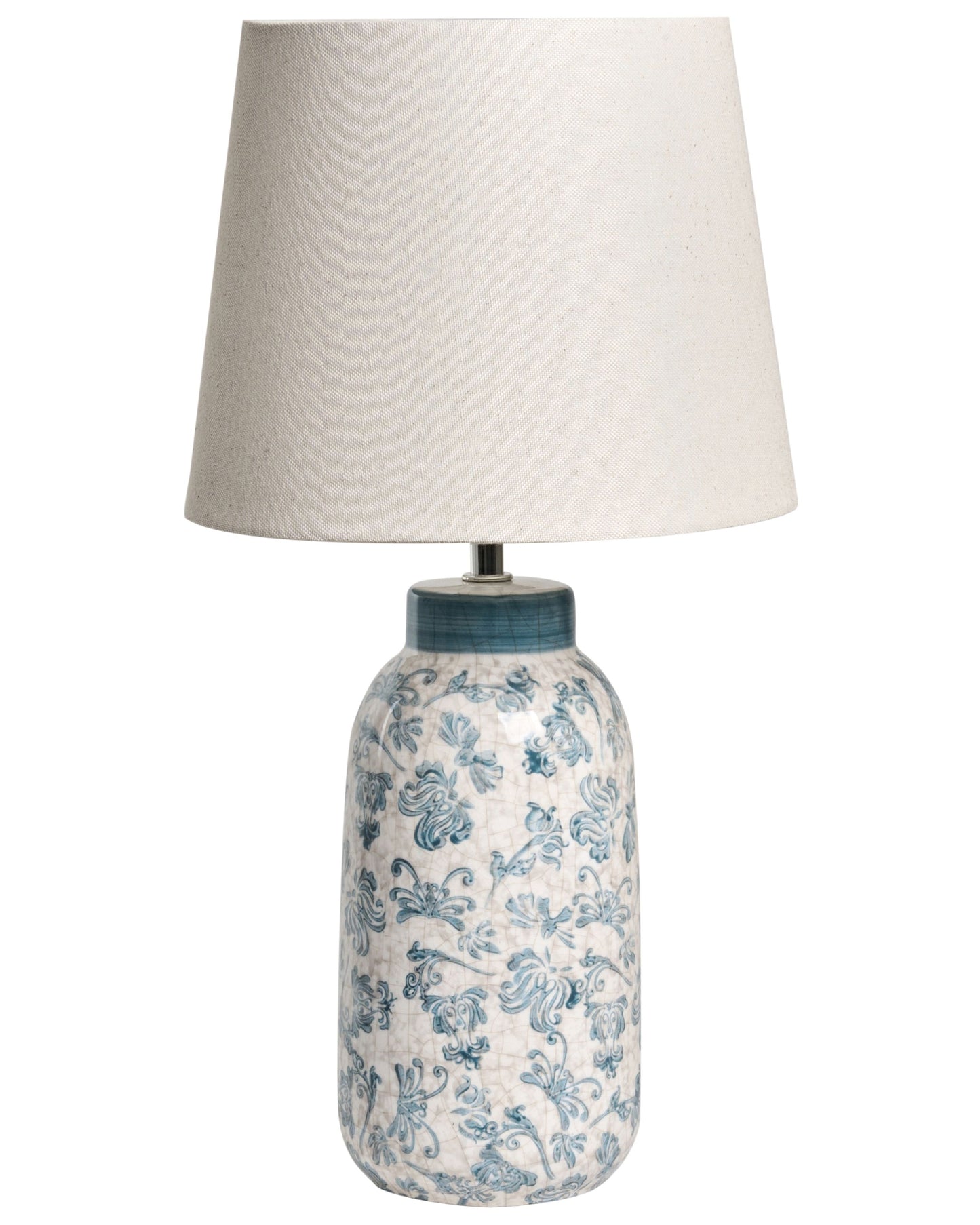 Mediterranean Table Lamp White Blue Ceramic Base Linen Shade