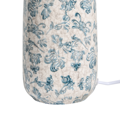 Mediterranean Table Lamp White Blue Ceramic Base Linen Shade