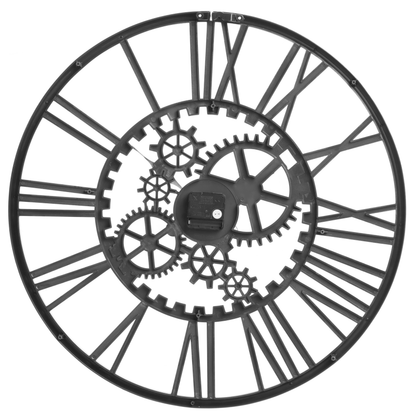 Wall Clock Black Open Gear Modern Roman Numerals