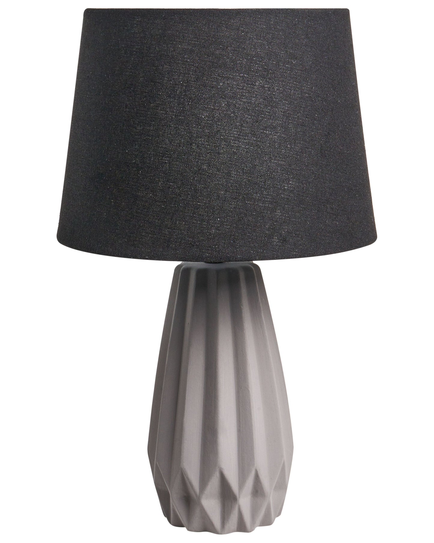 Table Lamp Grey Ceramic Base Linen Drum Shade