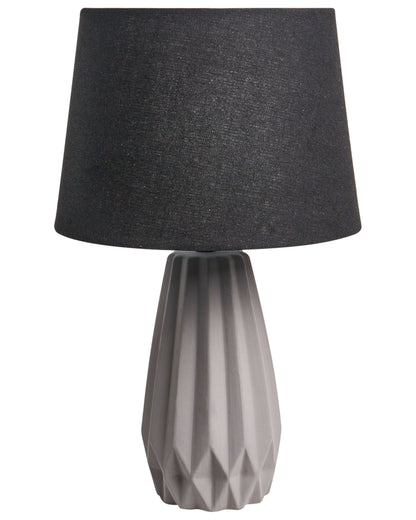 Table Lamp Grey Ceramic Base Linen Drum Shade