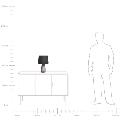 Table Lamp Grey Ceramic Base Linen Drum Shade